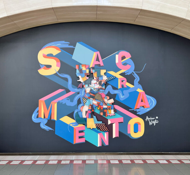Vibrant Vistas: A Multidimensional Journey Exploring the Treasures of Sacramento, Mixed Media Mural by Amber Witzke. Commissioned by Arden Fair